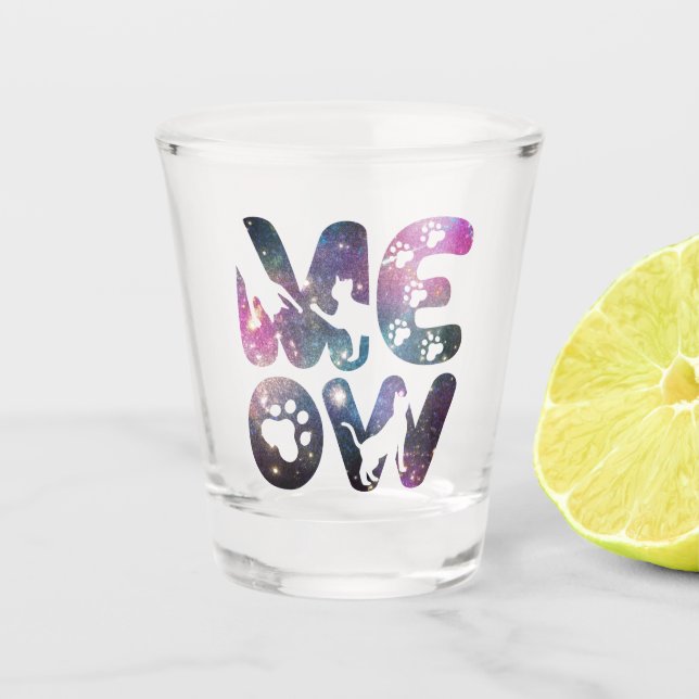 Verre A Shot Cute Meow Chat Silhouettes et Empreintes de pattes (Devant)