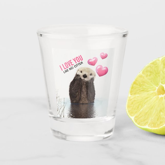 Verre A Shot Cute Otter avec Coeurs roses Vous aimez jouer (Devant)