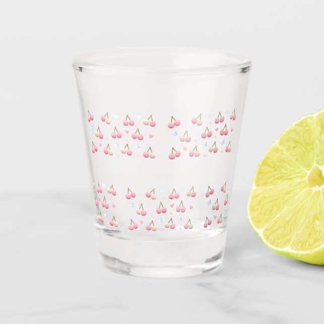 Verre A Shot Cute Pastel Pink Cherry Pattern Shot Glass (Devant)
