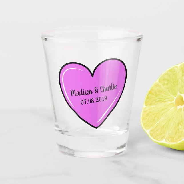 Verre A Shot Cute Pink Heart noms personnalisés & date shot gla (Devant)