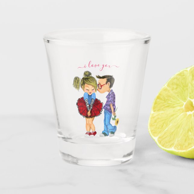 Verre A Shot Cute Romantic Couple Love - Valentine's Day Kiss (Devant)