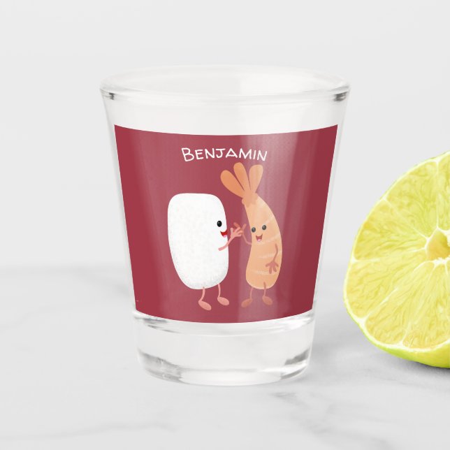 Verre A Shot Cute sushi riz crevettes amis dessin animé (Devant)