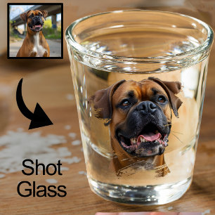 Verre A Shot Cute Unique Boxer Noir Or Chien Papa Photo Amoureu