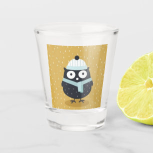 Verre A Shot Cute Winter Snowing Owl Art