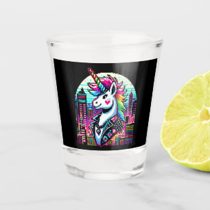 Verre A Shot Cyberpunk Unicorn Neon Pixel Art Cityscape Design