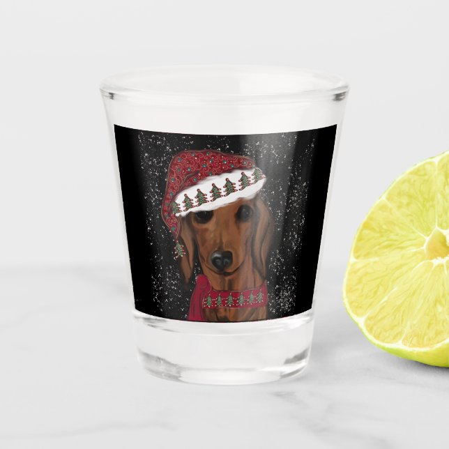 Verre A Shot Dachshund Rouge  (Devant)