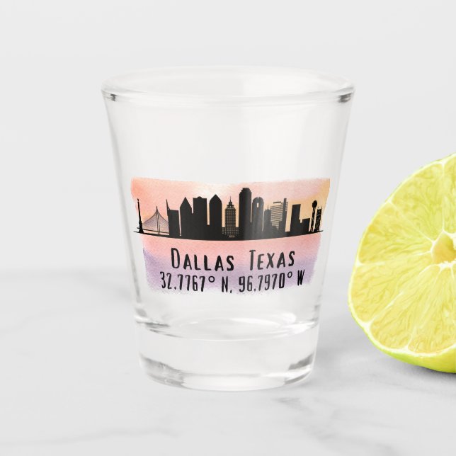 Verre A Shot Dallas TX Skyline Latitude et Longitude (Devant)