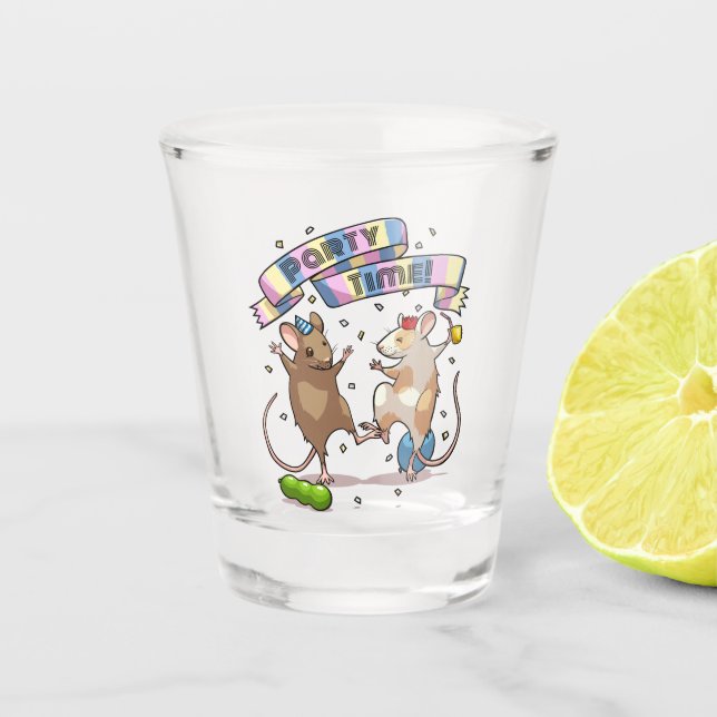 Verre A Shot Dancing Mice Fête Horaire Bannière Confetti & Ball (Devant)