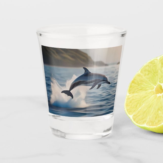 Verre A Shot Dauphin Solitaire Qui S'Éclatait Dans L'Océan, (Devant)