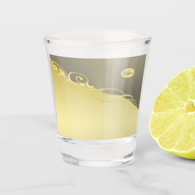 Verre A Shot Décor de luxe sur or & argent, Monogramme (Devant)