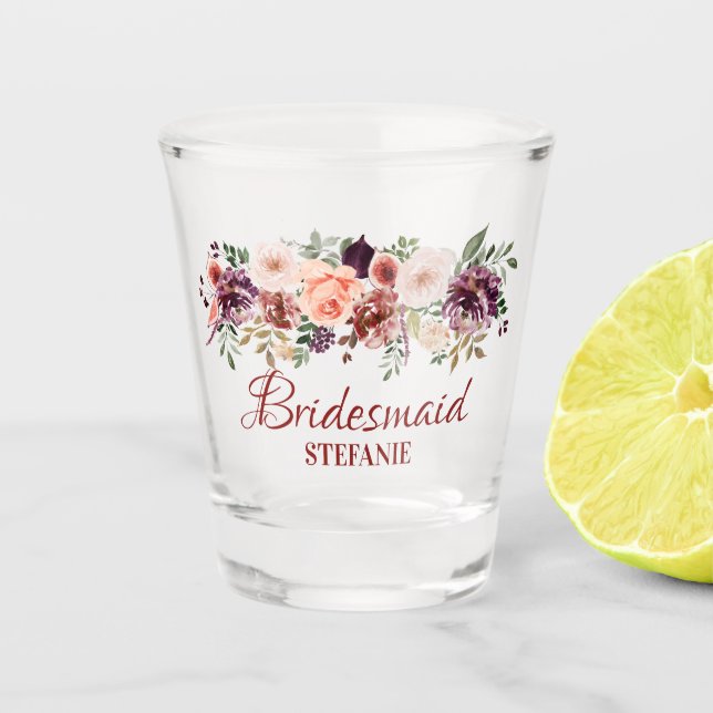 Verre A Shot Demoiselle d'honneur Bohème Rustique Fleurs Aquare (Devant)