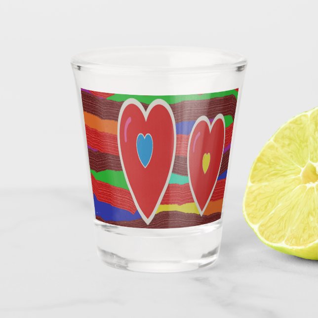 Verre A Shot Design de deux coeurs sur bandes mixtes (Devant)