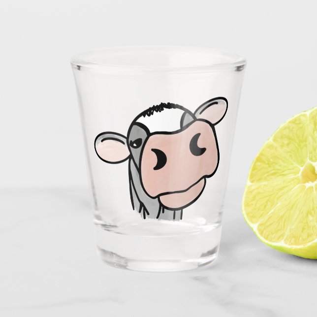 Verre A Shot dessin animé vache noir blanc rose baiser gris ani (Devant)