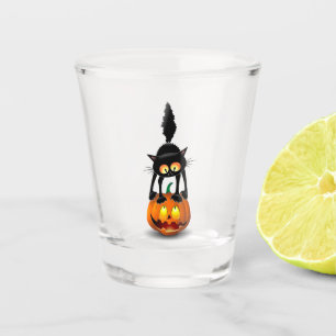 Verre A Shot Dessin d'Halloween au chat effrayé sur Citrouille