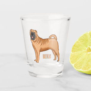 Verre A Shot dessin humoristique chinois de chien Shar-Pei