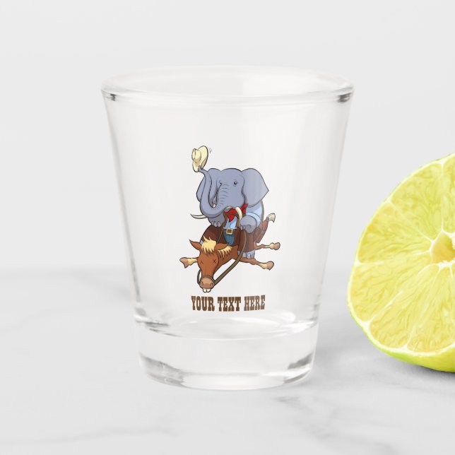 Verre A Shot Dessin humy Cowboy Elephant Funny Horse Rider Ride (Devant)