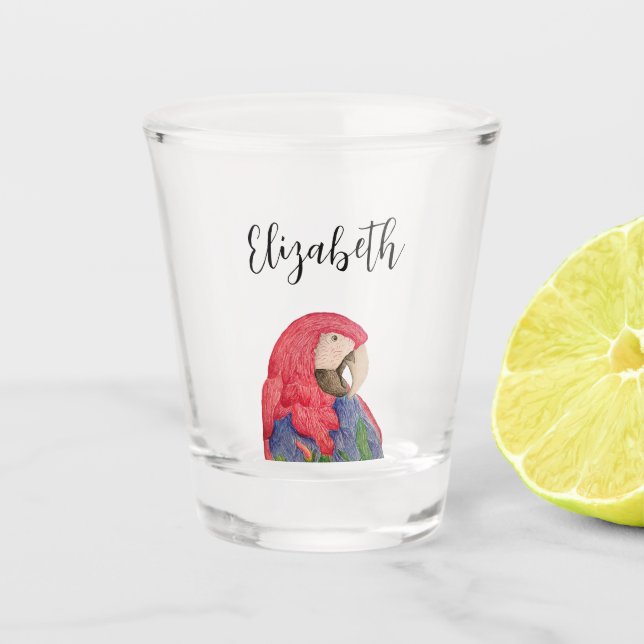 Verre A Shot Dessin Macaw couleur perroquet tropical (Devant)