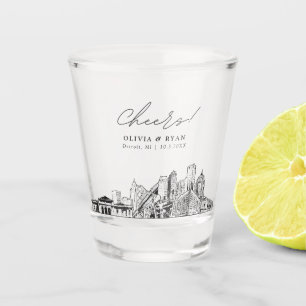 Verre A Shot Detroit Skyline Mariage Faveur Cheers Shot Verre
