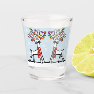 Verre A Shot Deux rennes de Noël avec des flocons de neige