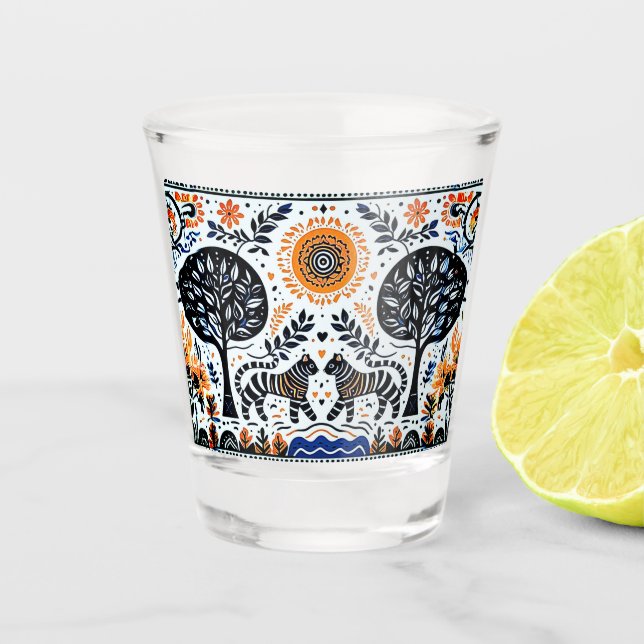 Verre A Shot deux tigres dans la forêt (Devant)