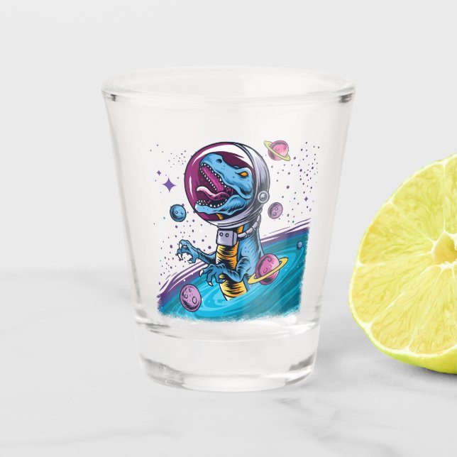 Verre A Shot Dinosaure de T-Rex drôle dans l'espace (Devant)