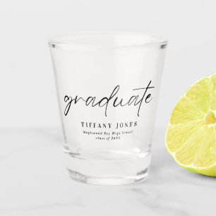 Verre A Shot Diplômé moderne blanc Script 4 Photos Graduation