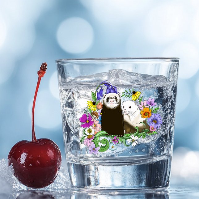 Verre A Shot Douce Paire de Furets Floraux Bleus Fantaisistes  (Créateur téléchargé)