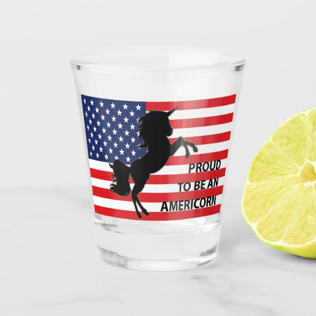 Verre A Shot Drapeau 4 juillet américain patriotique Unicorne É (Devant)