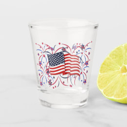 Verre A Shot Drapeau américain et feux d'artifice