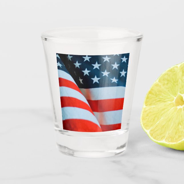 Verre A Shot Drapeau américain rouge blanc et bleu (Devant)