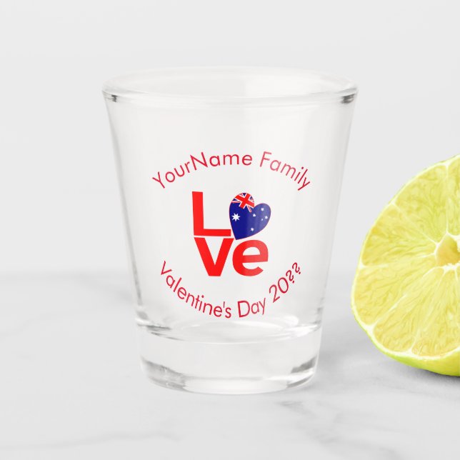 Verre A Shot Drapeau australien lettres rouges LOVE Drapeau per (Devant)