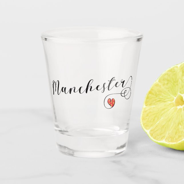 Verre A Shot Drapeau cardiaque de Manchester, Angleterre (Devant)