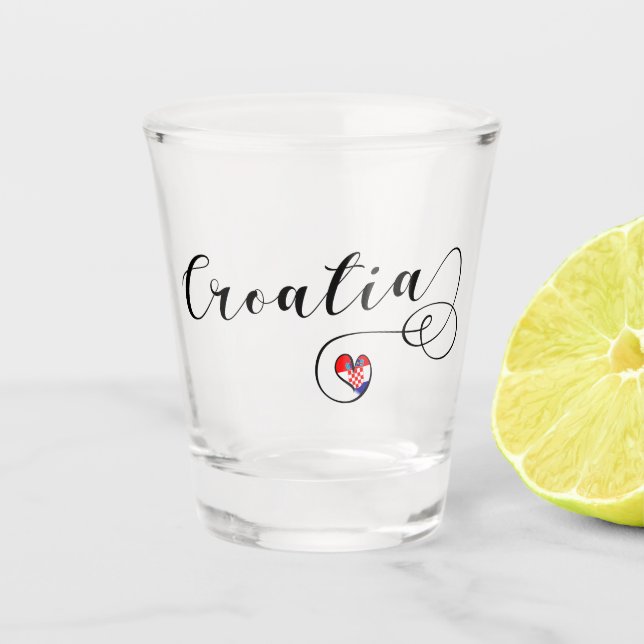Verre A Shot Drapeau croate au coeur, Croatie (Devant)