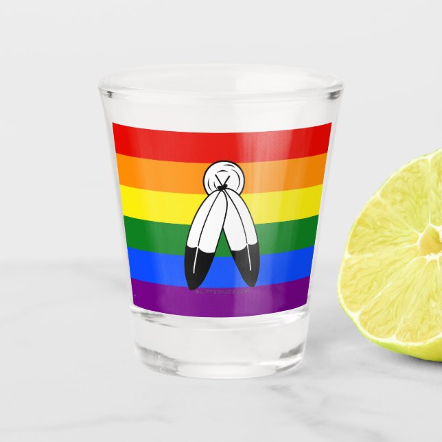 Verre A Shot Drapeau de fierté bispirituel de SlipperyJoe's sym (Devant)