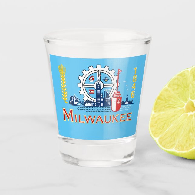 Verre A Shot Drapeau de la ville de Milwaukee (Devant)
