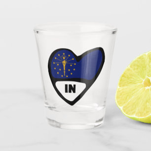 Verre A Shot Drapeau De L'État De L'Indiana Dans Le Coeur, En V