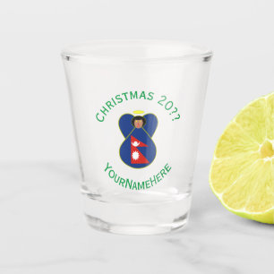 Verre A Shot Drapeau de Noël ange népalais personnalisé