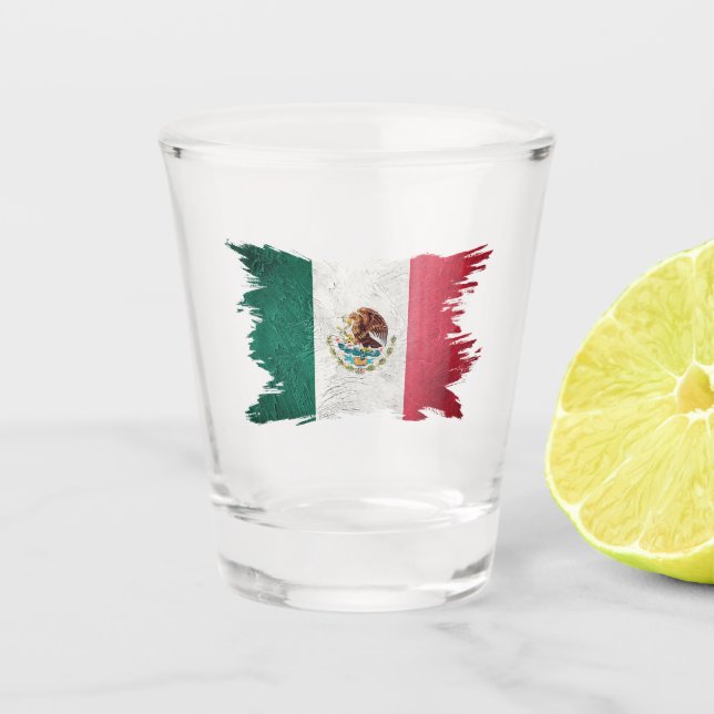 Verre A Shot Drapeau du Mexique Grunge, Drapeau du Mexique (Devant)