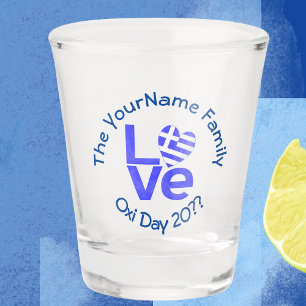 Verre A Shot Drapeau grec en forme de cœur bleu AMOUR Personnal