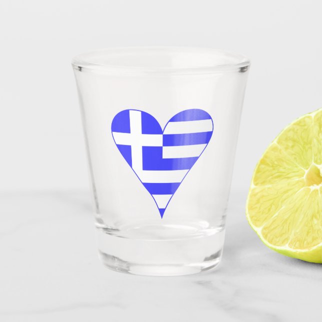 Verre A Shot Drapeau grec funky en forme de cœur (Devant)