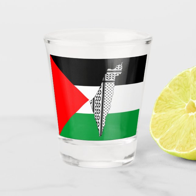 Verre A Shot Drapeau palestinien et carte avec Motif Keffiyeg (Devant)
