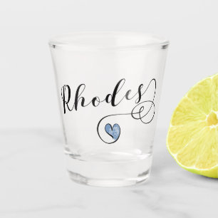 Verre A Shot Drapeau Rhodes En Coeur, Grèce