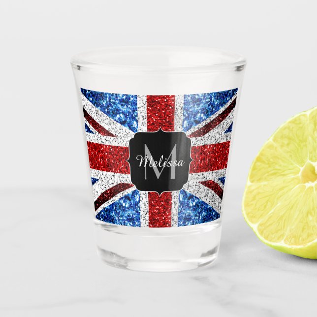 Verre A Shot Drapeau rouge bleu blanc brillant parties scintill (Devant)