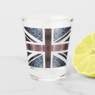 Verre A Shot Drapeau rustique UK rouge bleu étincelants parties