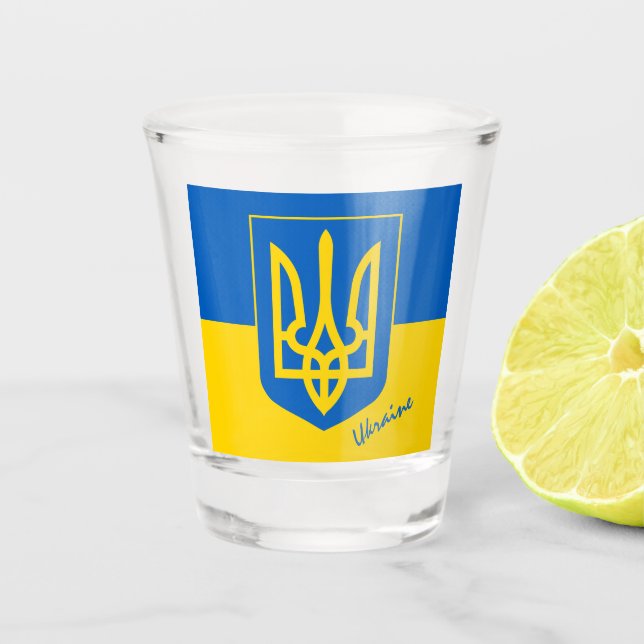 Verre A Shot Drapeau ukrainien & Ukraine pays patriote / sports (Devant)