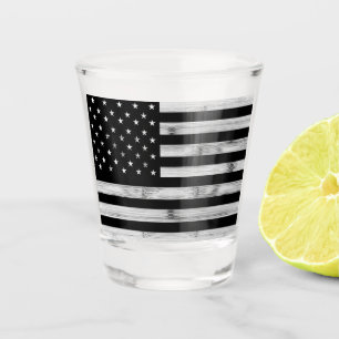 Verre A Shot Drapeau USA Bois Rustique Noir Blanc Patriotique A