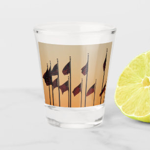 Verre A Shot Drapeaux au coucher du soleil American Patriotic U