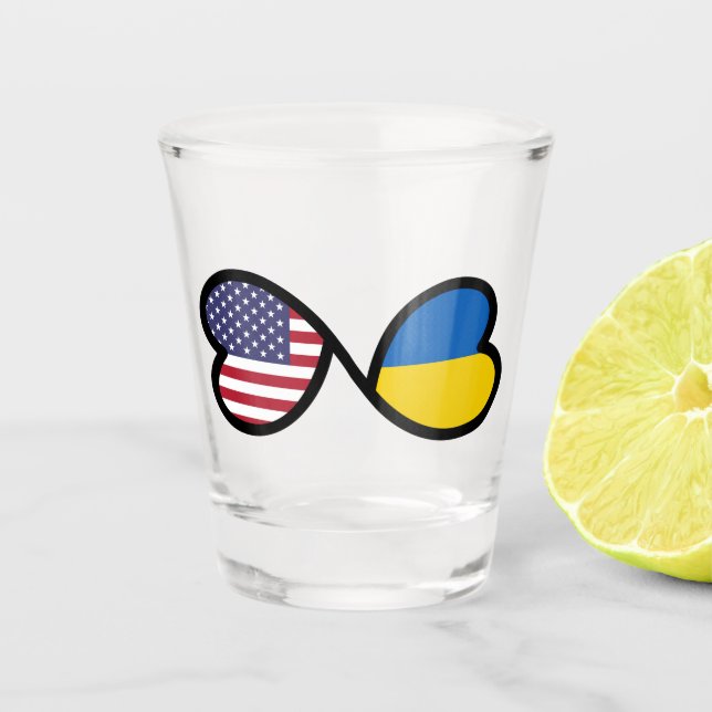Verre A Shot Drapeaux USA et Ukraine Coeurs d'infini (Devant)