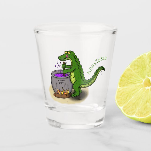 Verre A Shot Drôle alligator vert cuisine dessin animé (Devant)