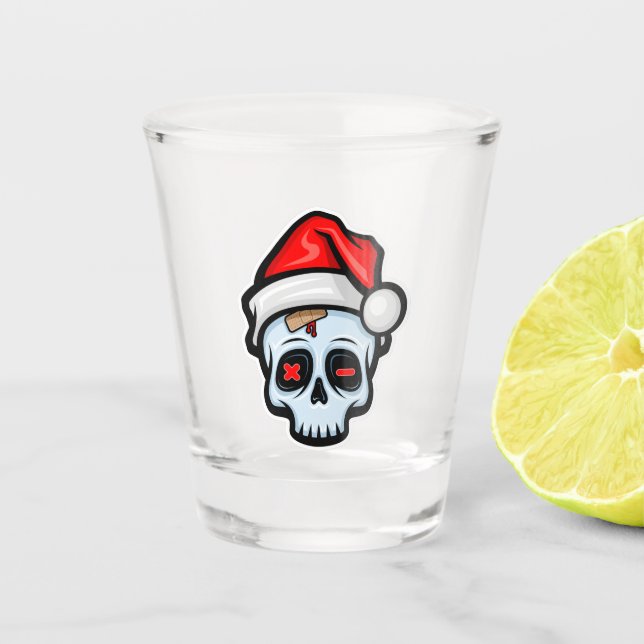 Verre A Shot Drôle crâne de Noël, style de dessin (Devant)
